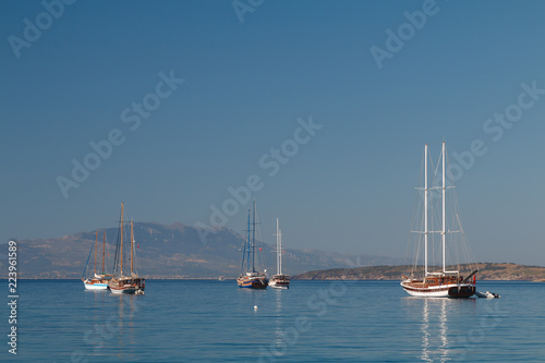 BODRUM / TURKEY - MAY 2015: Ships in the bay of Bodrum, Turkey