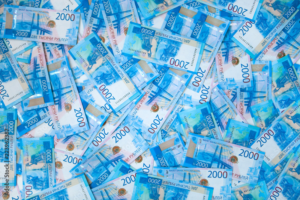 A lot of russian money banknotes of roubles, background A lot of russian money banknotes of roubles, background