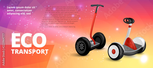 Vector realistic style illustration for posters, banner, advertising. Segway on abstract background. Advertising banner template