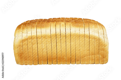 SINGLE LOAF OF SLICED WHITE BREAD ON WHITE BACKGROUND