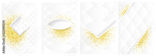 Postcards white with gold. Frames with sequins