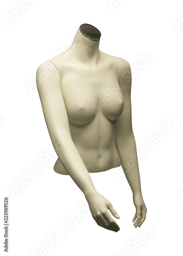 MANNEQUIN OF NUDE FEMALE TORSO ON WHITE BACKGROUND