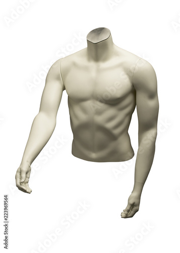 MANNEQUIN OF NAKED MALE TORSO ON WHITE BACKGROUND photo