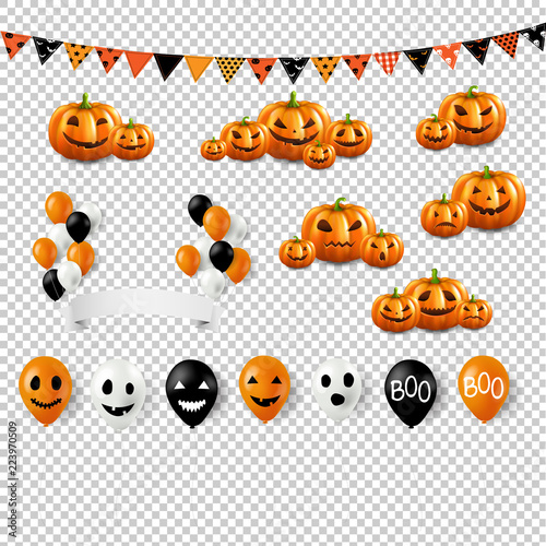 Big Halloween Set With Balloons Transparent Background