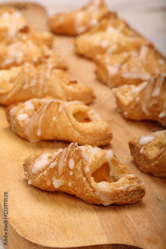 Puff pastry cake with apple in bakery