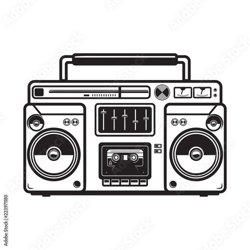 boombox illustrations on white background. Design element for logo, label, emblem, sign, badge, poster, t shirt.