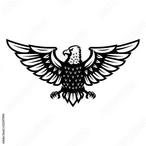 Eagle icon isolated on white background. Design element for logo, label, emblem, sign, badge.