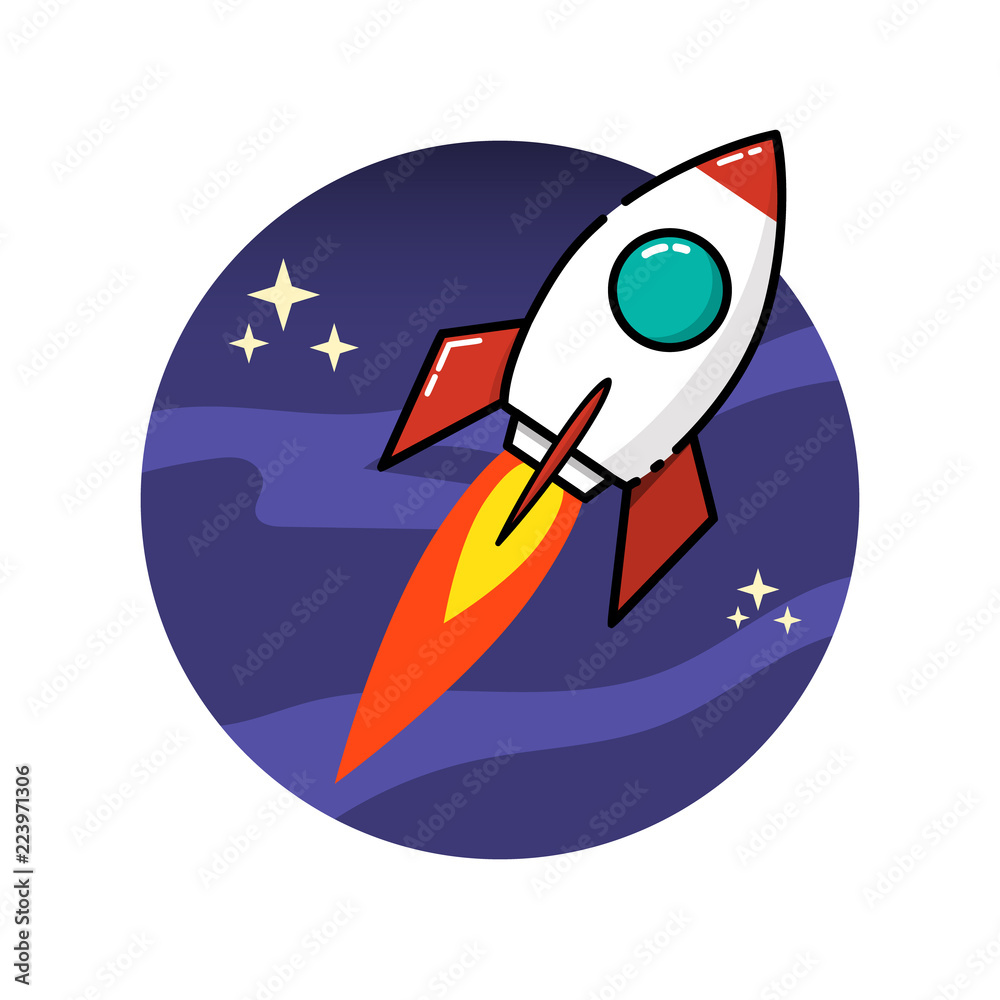 Space rocket in flat style isolated on white background. Space rocket in flat style isolated on white background.