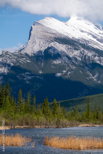 Detail of mount Rundle behind Vermilion lakes near Banff, Canada