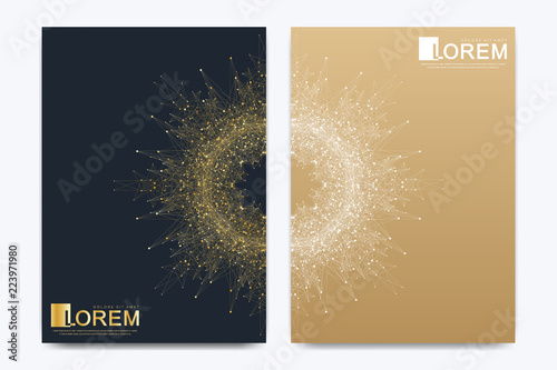 Modern vector template for brochure leaflet flyer cover catalog magazine or annual report. Golden layout in A4 size. Business, science and technology design book layout. Presentation with mandala.