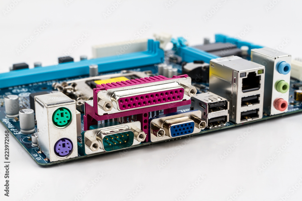 Back panel connectors computer motherboard Stock Photo | Adobe Stock