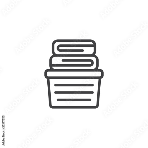 Laundry basket outline icon. linear style sign for mobile concept and web design. Basket with towels simple line vector icon. Symbol, logo illustration. Pixel perfect vector graphics