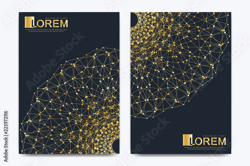 Modern vector template for brochure leaflet flyer cover catalog magazine or annual report. Golden layout in A4 size. Business, science and technology design book layout. Presentation with mandala.