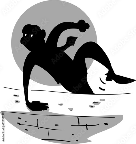 silhouette man jumping over the wall cartoon style vector illustration
