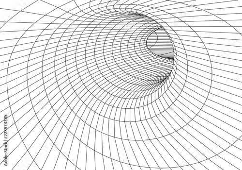 Tunnel or wormhole. Digital 3d wireframe tunnel. 3D tunnel grid. Network cyber technology. Surrealism. Background abstract vector image