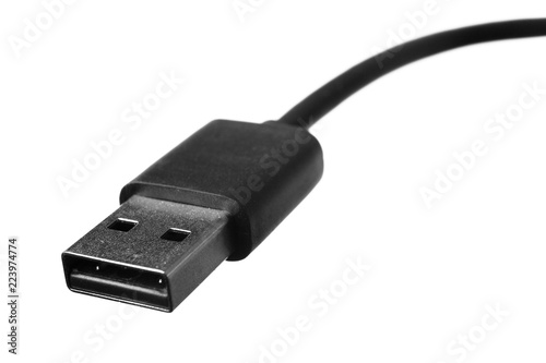 The connector of the USB cable is close-up.