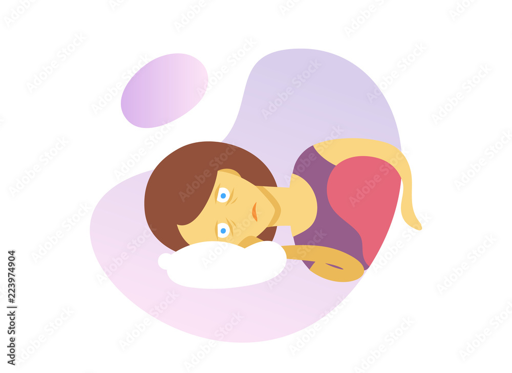 Obraz premium Girl with insomnia icon. Colorful flat vector illustration. Isolated on white background.