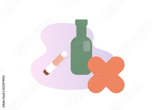 Drinking and smoking. Bad habits icon. Colorful flat vector illustration. Isolated on white background.