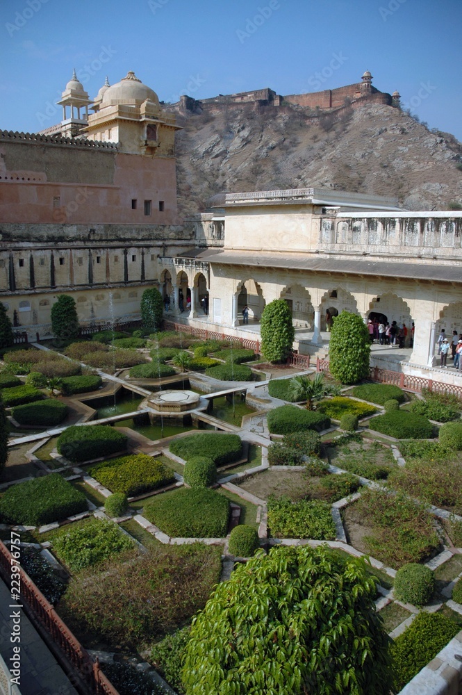 Amber Fort garden  near Jaipur in Rajasthan, India