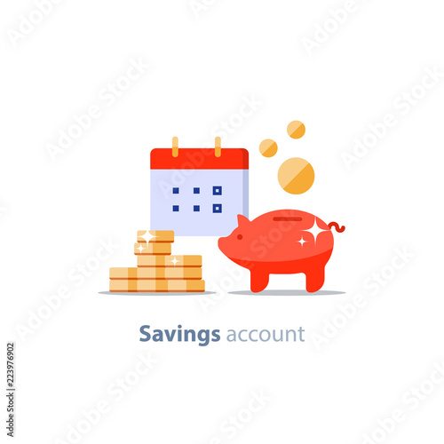 Future investment, financial calendar date, payment period, pension fund, superannuation finance, piggy bank, vector illustration