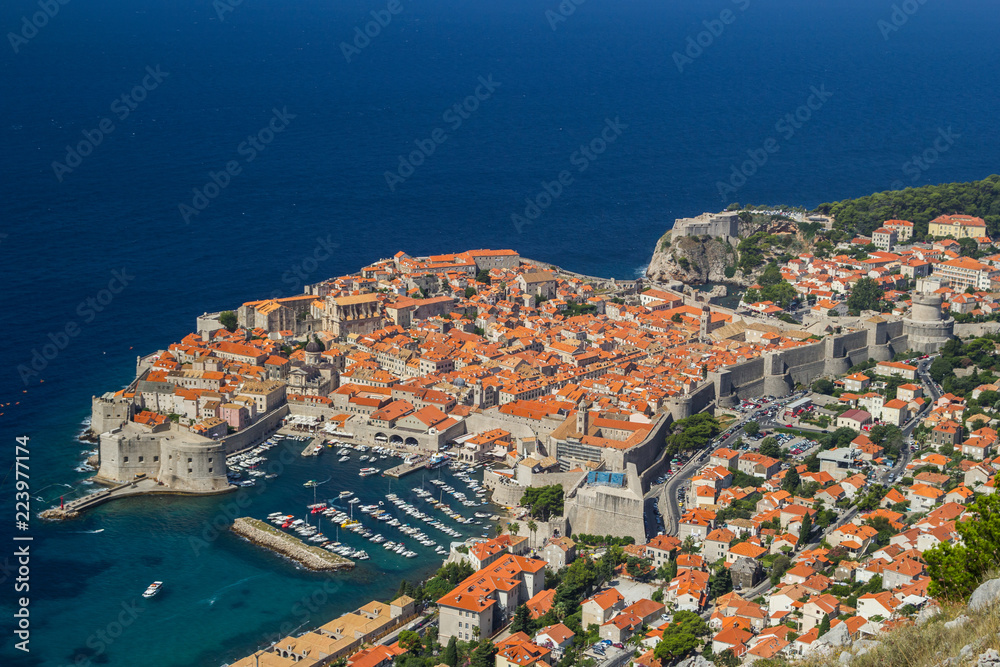 Overview to the old town of Dubrovnik, Croatia.