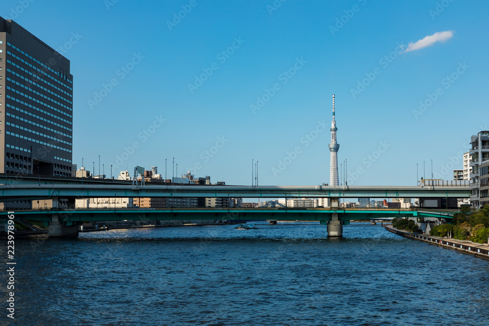 (東京都ｰ都市風景)永代橋周辺ウォーターフロント午後の風景５