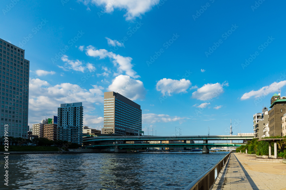(東京都ｰ都市風景)永代橋周辺ウォーターフロント午後の風景１