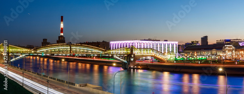 panorama of Moscow, Bogdan Khmelnitsky Bridge and Kievskiy railway station, beautiful Moscow river, traffic along the river and the embankment