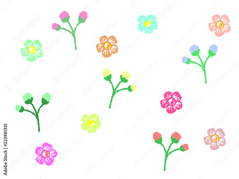 手描きでラフな花柄背景 Stock Vector Adobe Stock