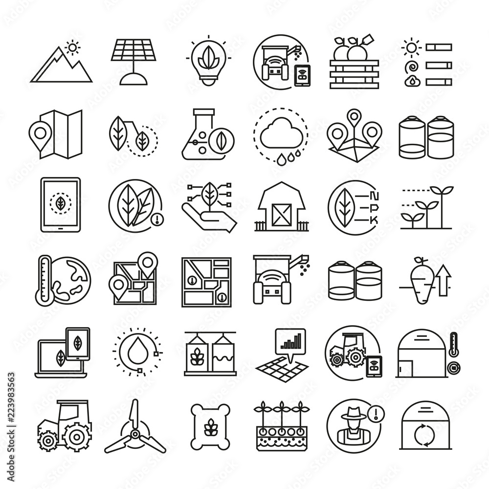 smart farm icons, smart agriculture icons, bold line smart farm icons, smart agriculture icons, bold line