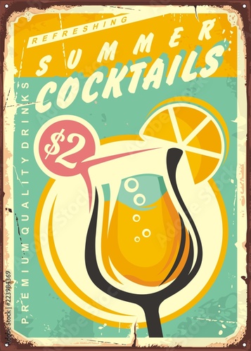 Summer cocktails retro tin sign design