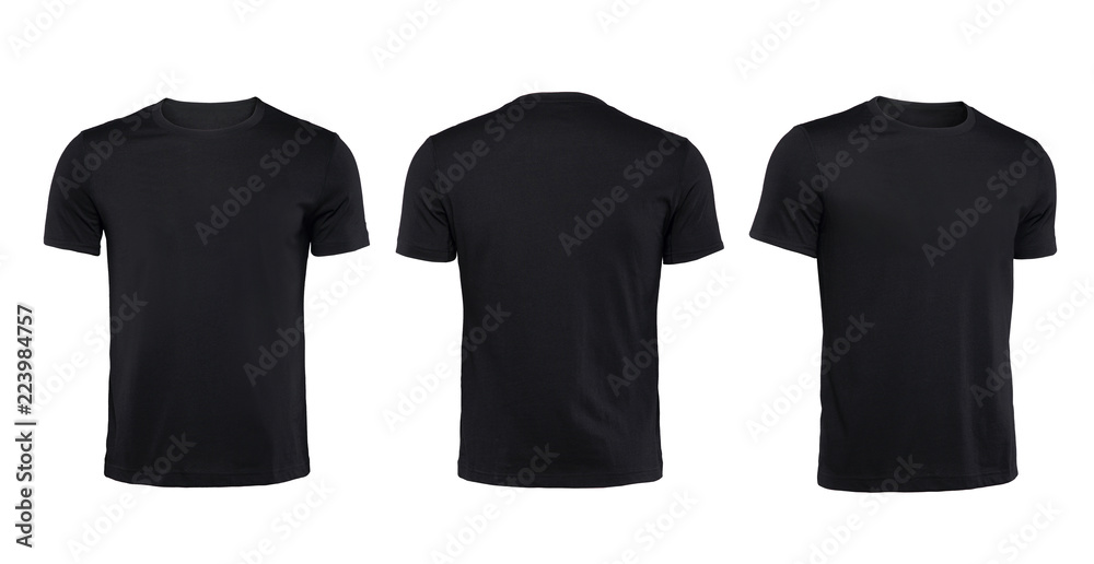 Black T-shirts front ,back and side view isolated on white Stock Photo ...
