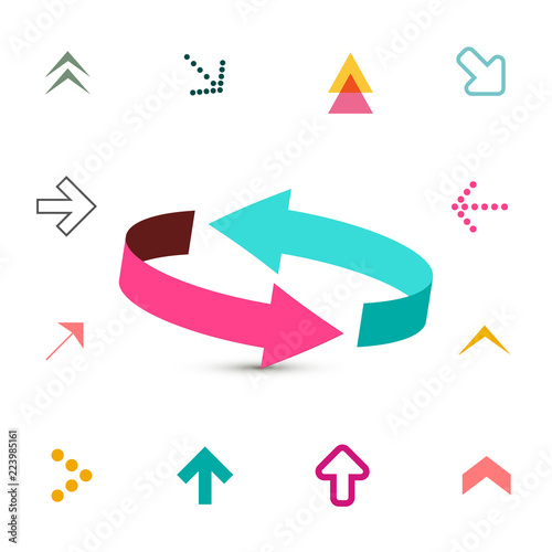 Vector Arrow Symbols Collection. 3D and Flat Arrows Set Isolated on White Background.
