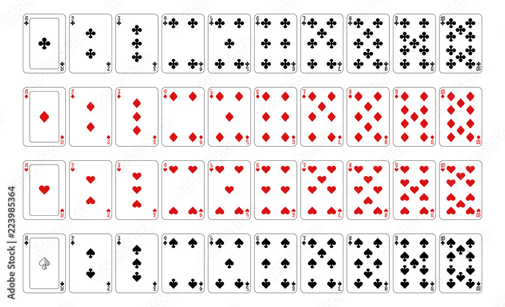 Playing cards deck set of aces and all number cards from 2 to 10 from a new  modern original complete full deck design. Standard poker size.  Stock-Vektorgrafik | Adobe Stock