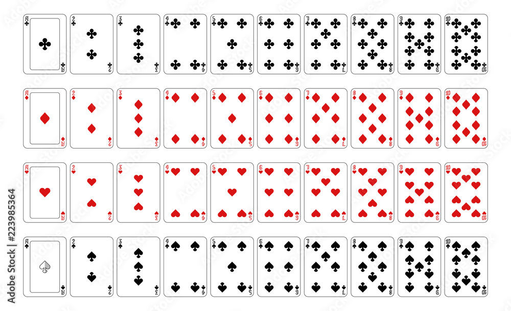 Playing Cards Deck Set Of Aces And All Number Cards From 2 To 10 From A 