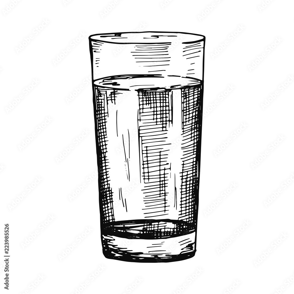 water in a glass cup sketch isolated Stock Vector