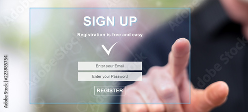 Man touching a signup concept photo