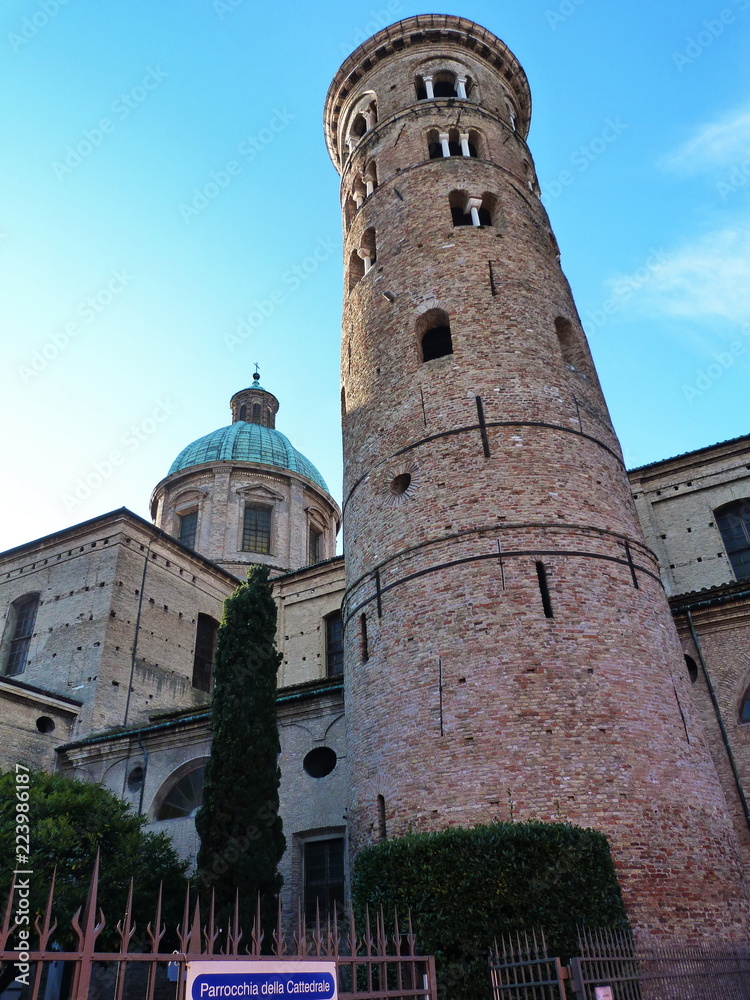 Italy, Ravenna, the cathedral bell towe and the cupola