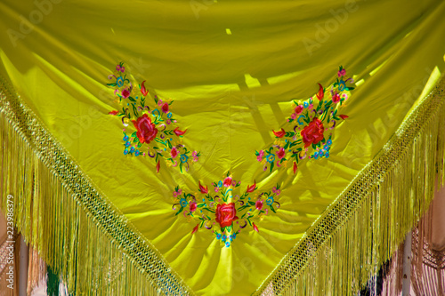 Close up view of Manila shawl. Vintage spanish clothes in fairs and festive days photo