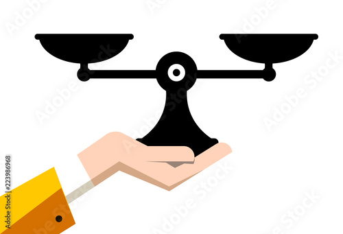 Analog Vector Scales Symbol in Human Hand Isolated on White Background