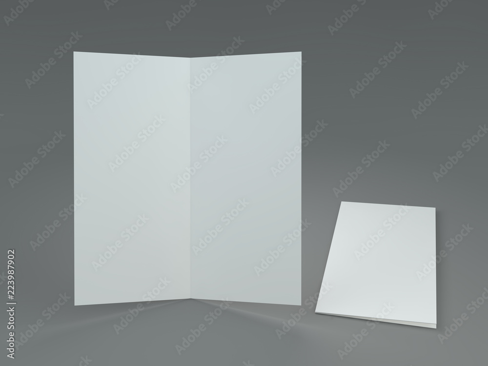 White template leaflet on gray background. Mockup. 3D render
