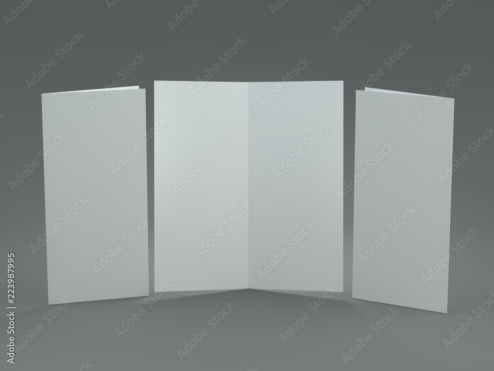 White template leaflet on gray background. Mockup. 3D render