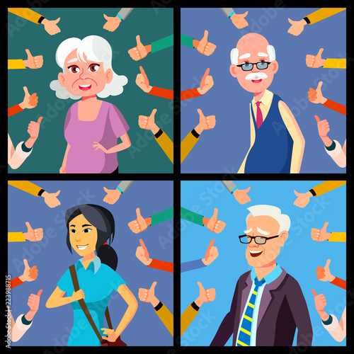 Thumbs Up Concept Vector. People. Public Respect, Approval. Show Approval Gesture. Business Illustration