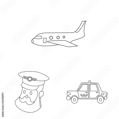 Isolated object of airport and airplane sign. Set of airport and plane stock symbol for web.