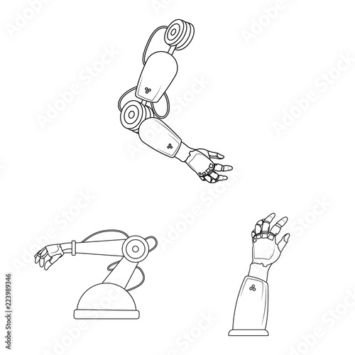 Vector design of robot and factory sign. Set of robot and space stock symbol for web.