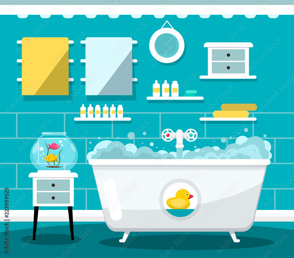 Vector Flat Design Bathroom with Bathtub Vector Flat Design Bathroom with Bathtub