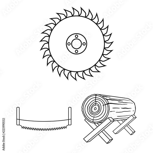 Sawmill and Timber outline icons in set collection for design. Hardware and Tools vector symbol stock web illustration.