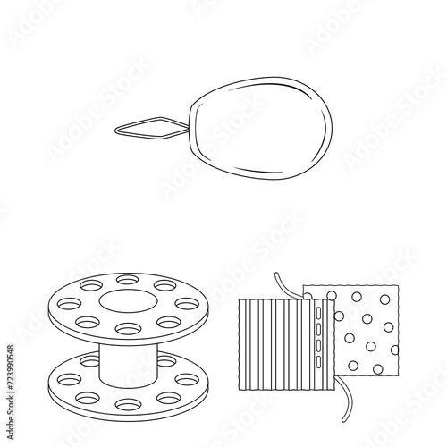 Sewing, atelier outline icons in set collection for design. Tool kit vector symbol stock web illustration.