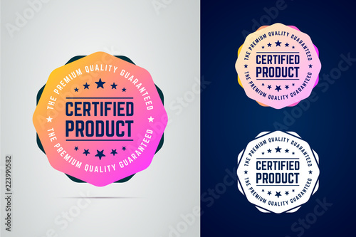 Certified, quality guaranteed product vector color badge. photo