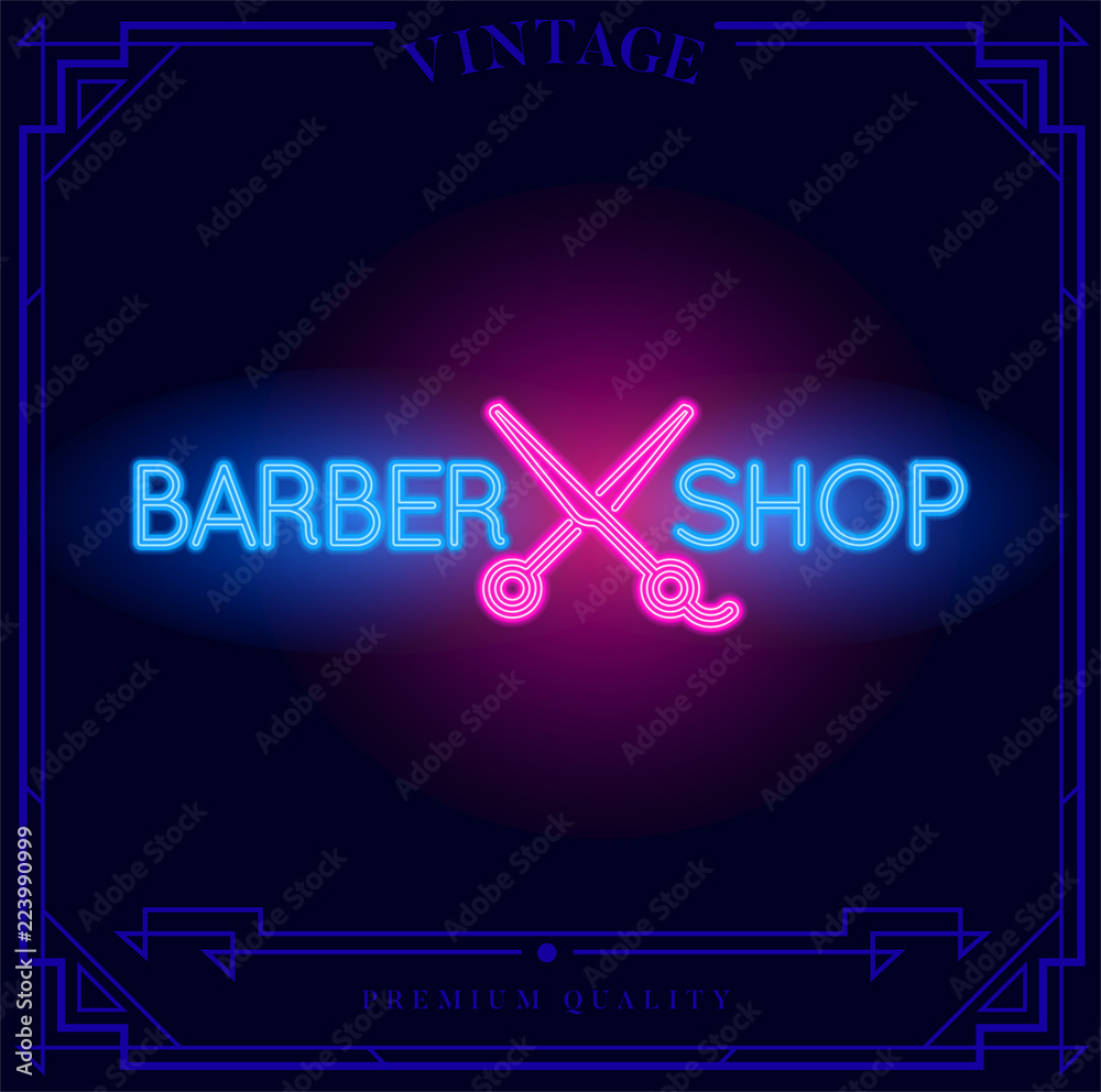Barber Shop Neon light sign. Vector illustration.